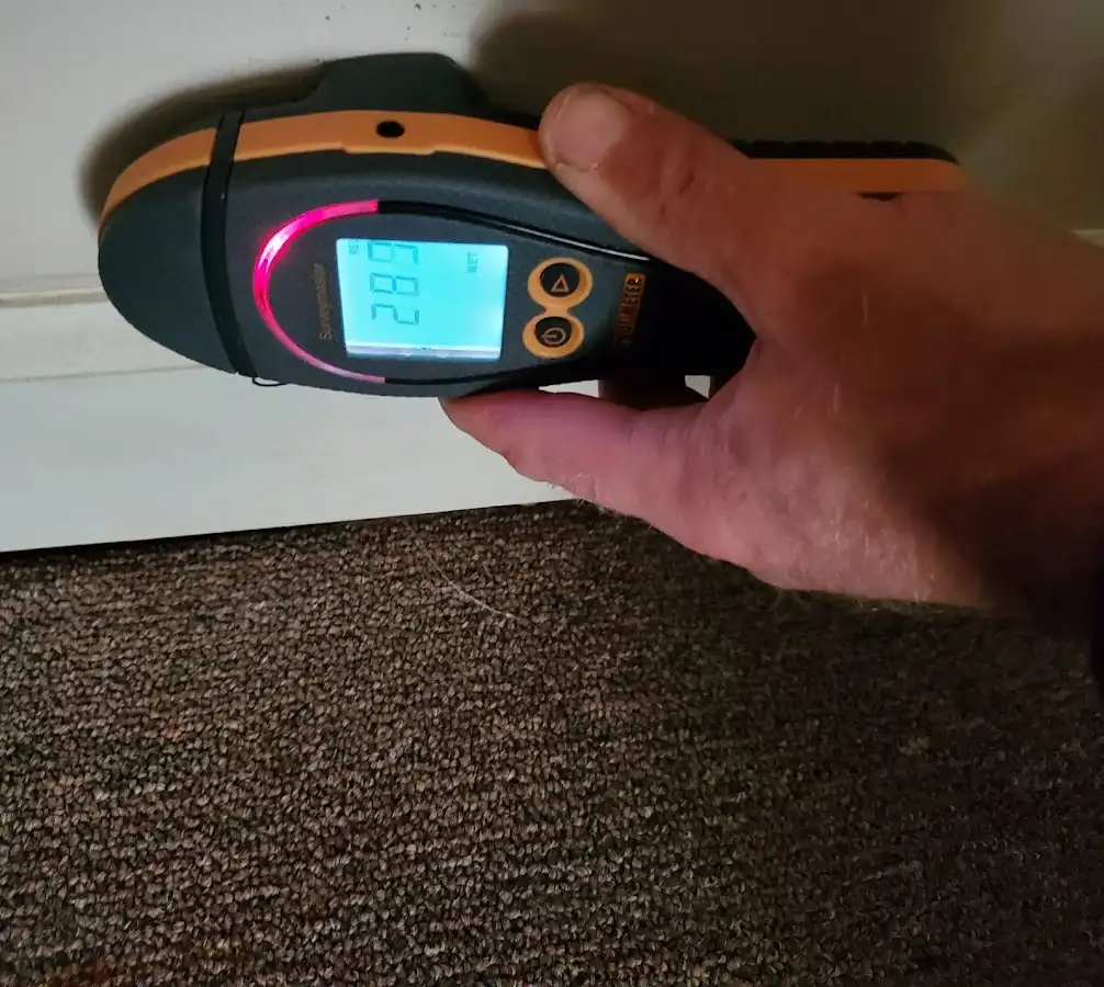 Moisture detection at baseboard during Burst Pipe Cleanup in Hudson Falls